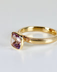 Cushion Cut Rose de France Amethyst Ring 10k Gold, Bezel Set Solitaire Engagement Ring
