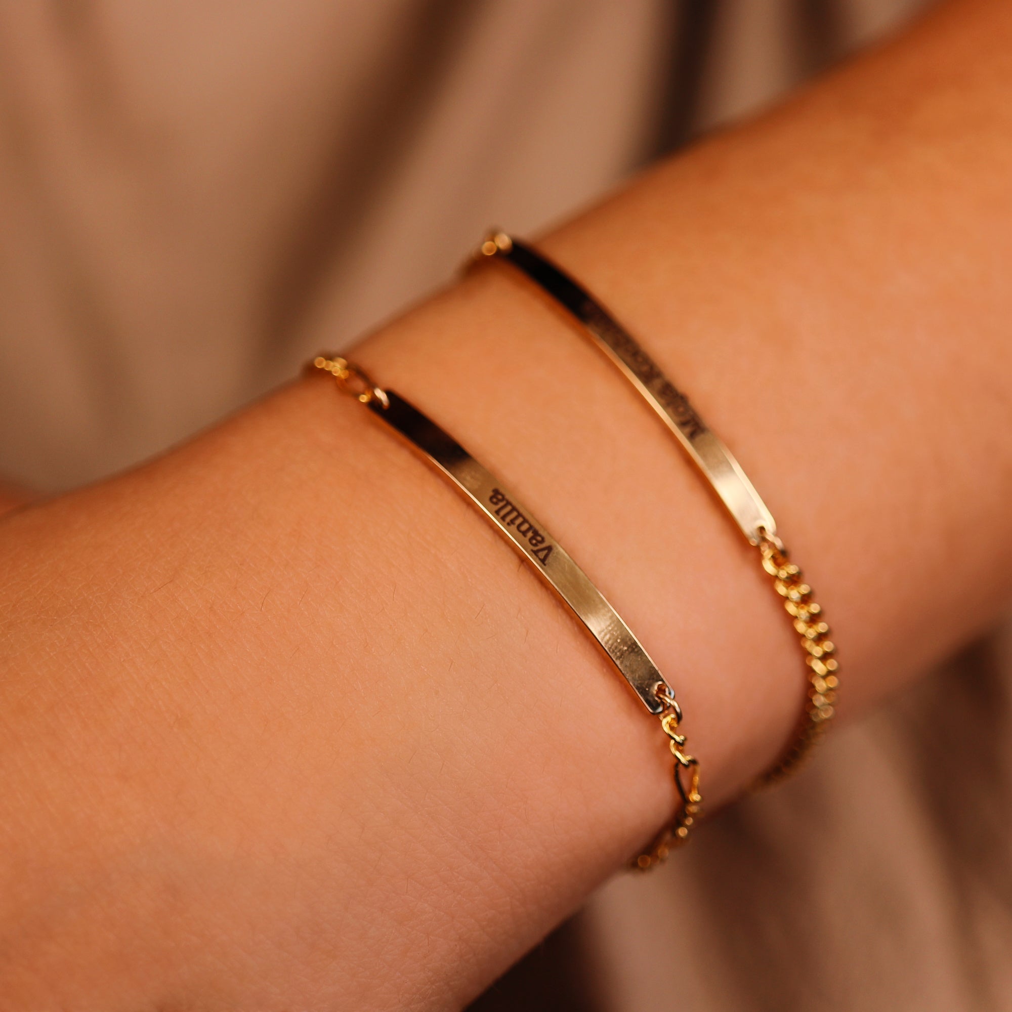 Gold Filled Personalized Bar Bracelet • Custom Engraved Gift for Her