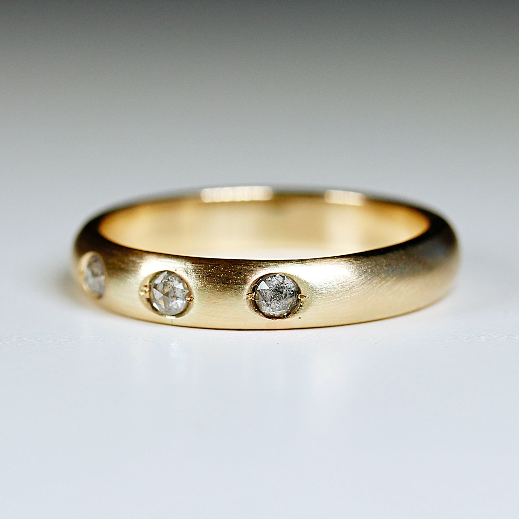4mm Dome Wedding Band, Flush Set Diamond Wide Gold Band Ring