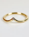 14k Solid Gold Dainty V Diamond Wedding Band
