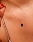 Green Tourmaline Necklace 14k Solid Gold with Diamond Bail