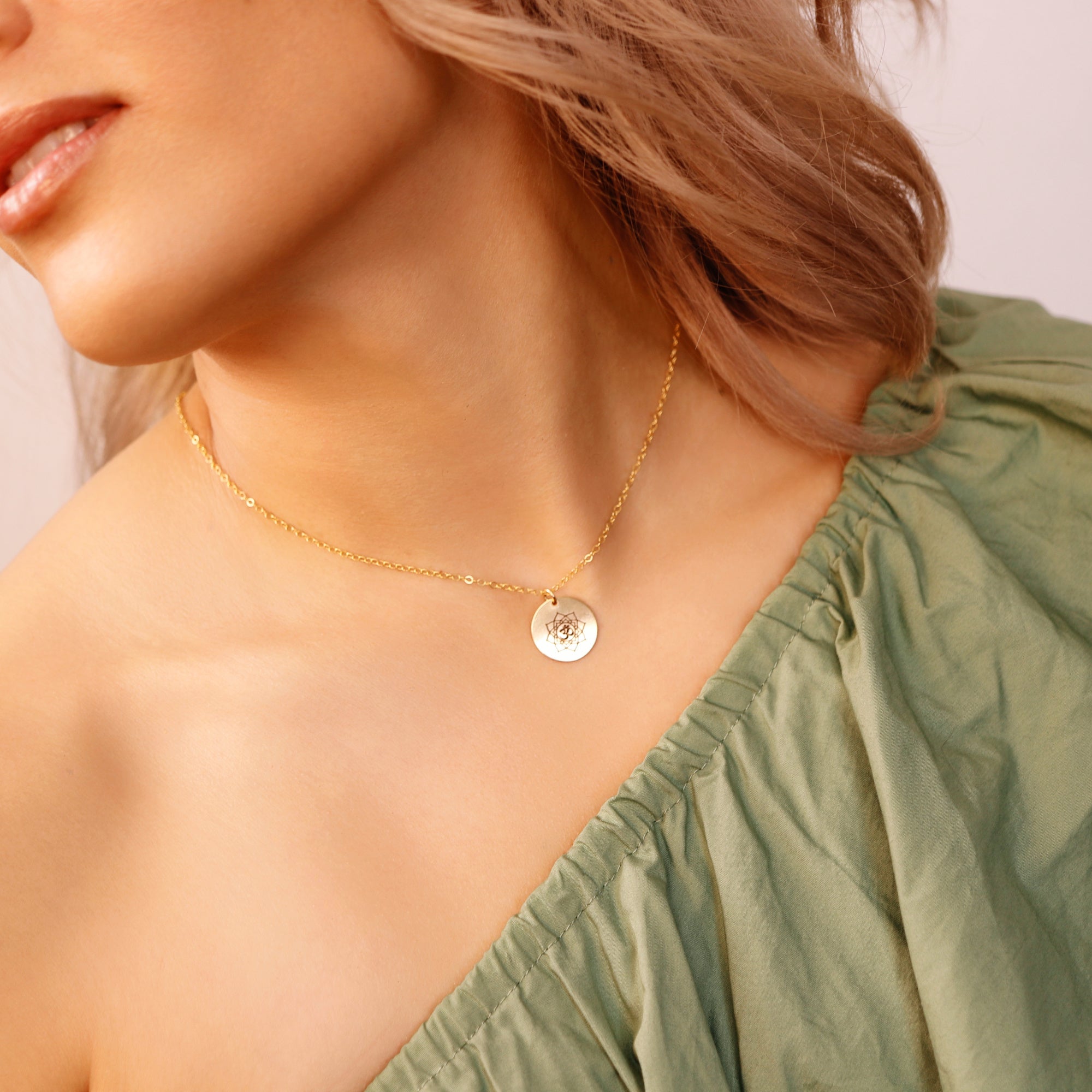 Actual Handwriting Disk Necklace, Kids Name Gold Pendant