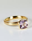 Cushion Cut Rose de France Amethyst Ring 10k Gold, Bezel Set Solitaire Engagement Ring