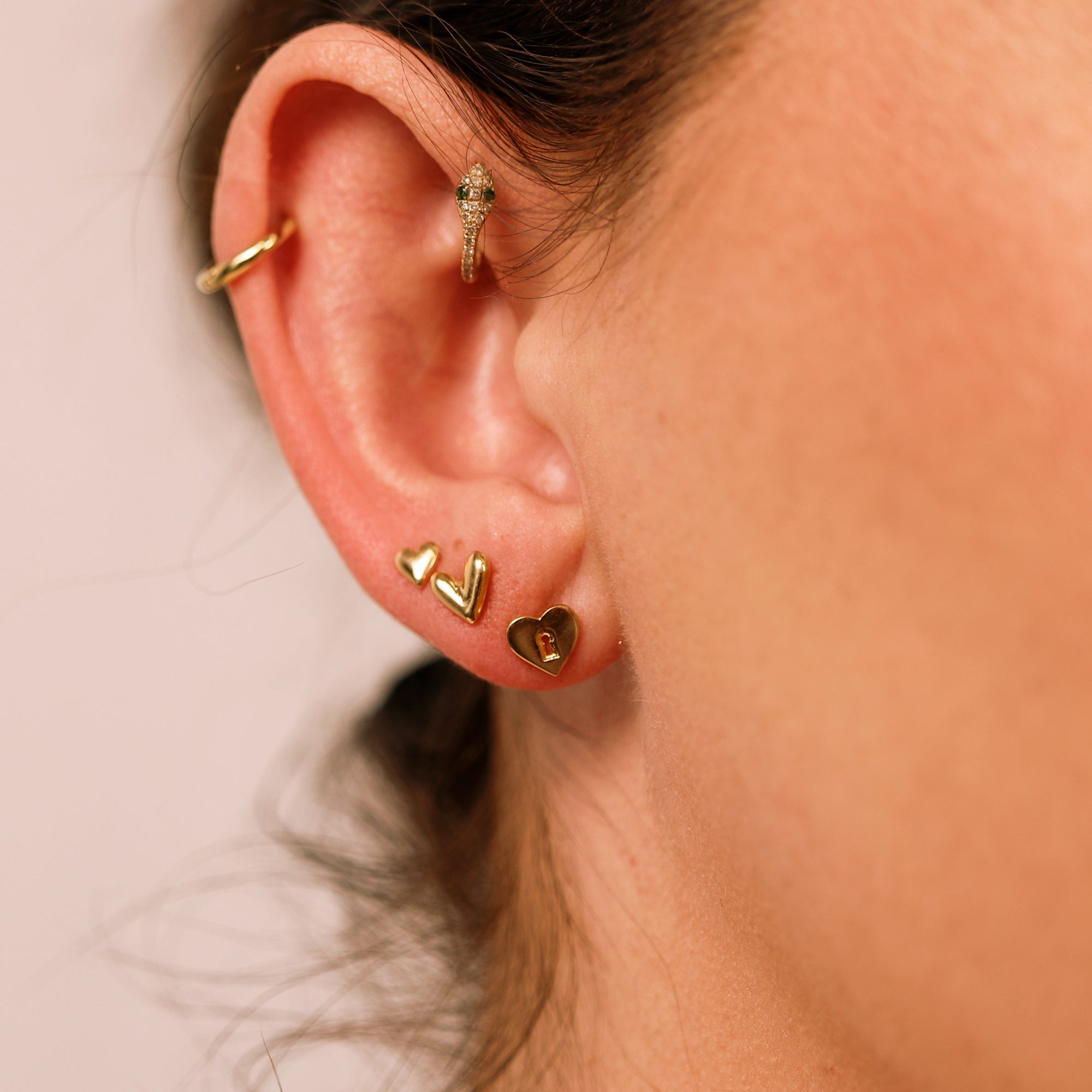 Sweetheart Solid Gold Earrings, Internally Threaded Flat Back Earrings