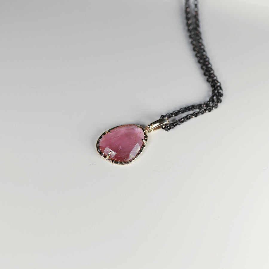 Pink Tourmaline Diamonds Necklace 14k Gold