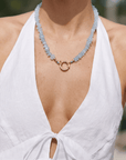 Aquamarine Hand Knotted Silk Necklace, Faceted Rondelle Beads, Charm Holder Necklace with Gold Filled Clasp, 18 Inch - Melt'm Jewelry