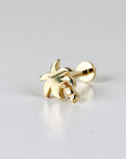 Tiny Palm Tree Flat Back Earrings 14k Solid Gold, Stack Earrings