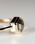 Hexagon Salt and Pepper Diamond Ring, Rose Cut Diamond Shield Ring