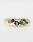 14k Gold Gemstone Cluster Ring: Peridot, Aquamarine, Teal Sapphire, Blue Sapphire, Opal Ring
