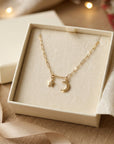 Moon and Star Necklace 14k Solid Gold - Melt'm Jewelry