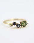 14k Gold Gemstone Cluster Ring: Peridot, Aquamarine, Teal Sapphire, Blue Sapphire, Opal Ring