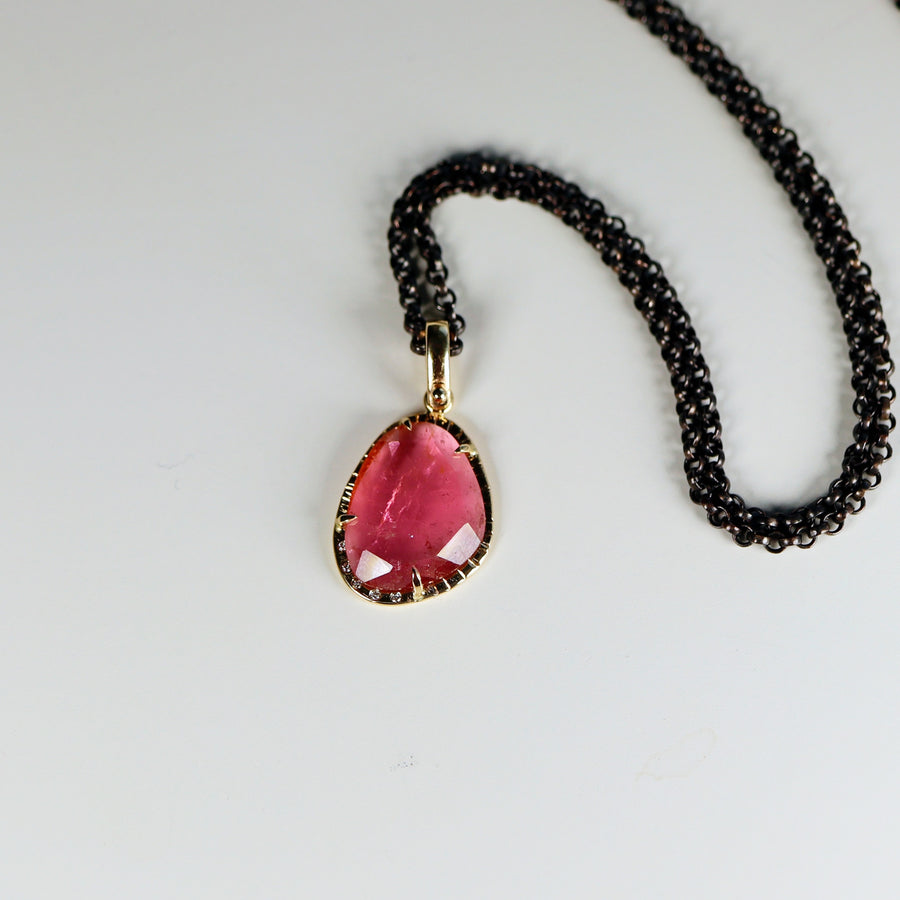 Pink Tourmaline Diamonds Necklace 14k Gold