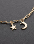 Moon and Star Necklace 14k Solid Gold - Melt'm Jewelry