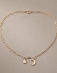 Moon and Star Necklace 14k Solid Gold - Melt'm Jewelry