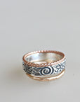 Set Of 3 Stacking Rings, Sterling Silver Spiral and Flower Wedding Band
