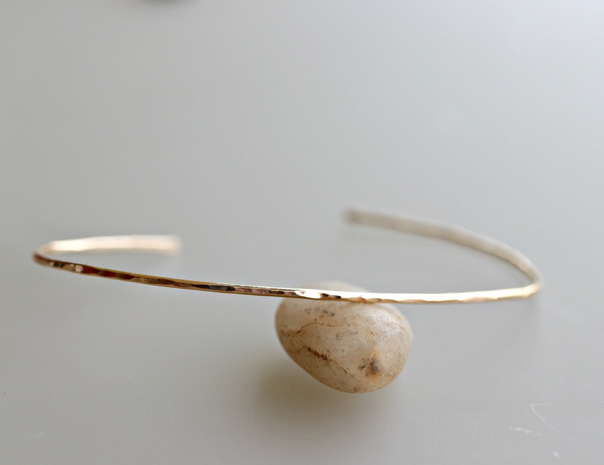 Thin Cuff Bracelet, Hammered Gold Open Bangle