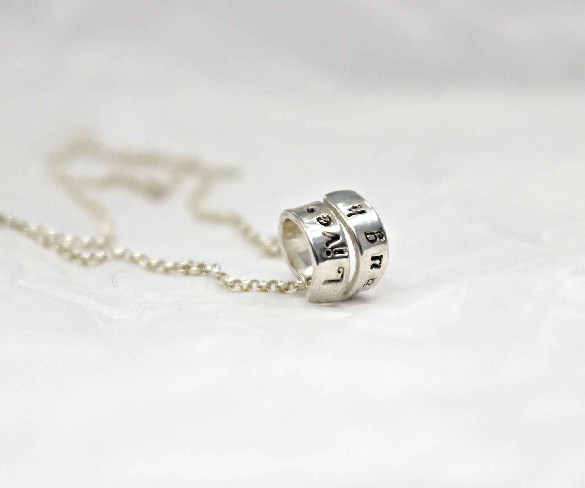Hand Stamped Wrapped Scroll Necklace Personalized Sterling Silver Hidden Message