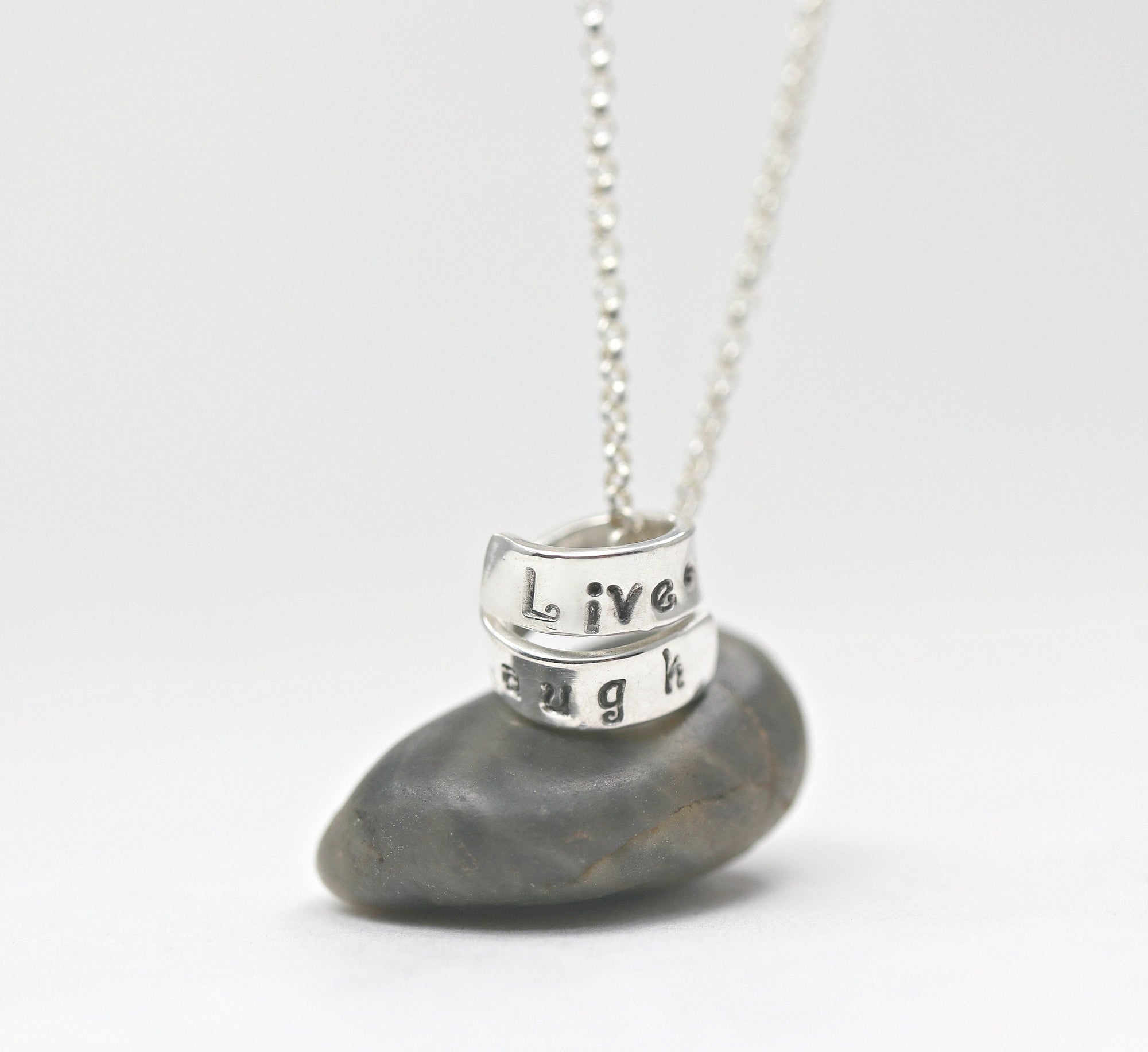 Hand Stamped Wrapped Scroll Necklace Personalized Sterling Silver Hidden Message