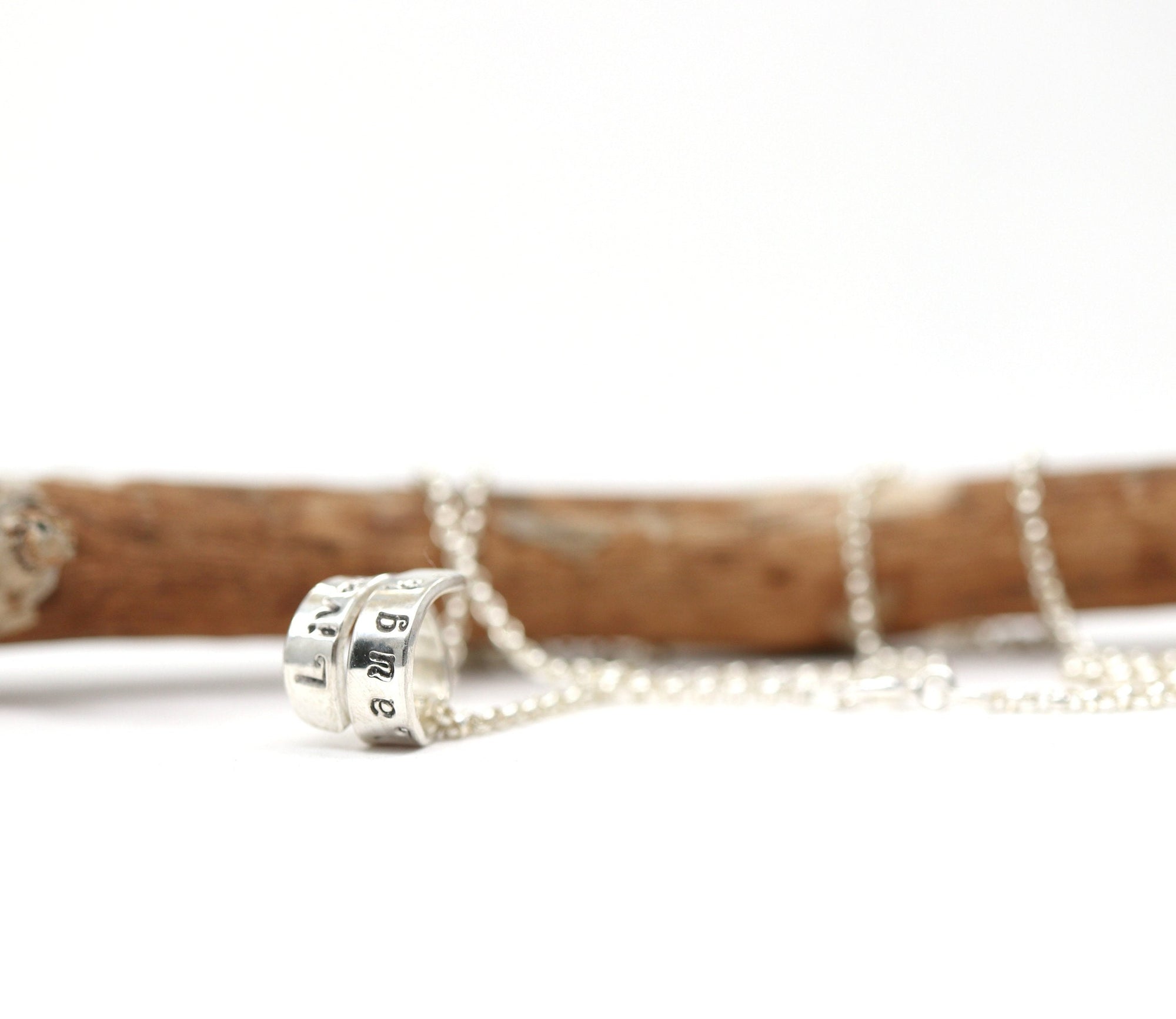 Hand Stamped Wrapped Scroll Necklace Personalized Sterling Silver Hidden Message