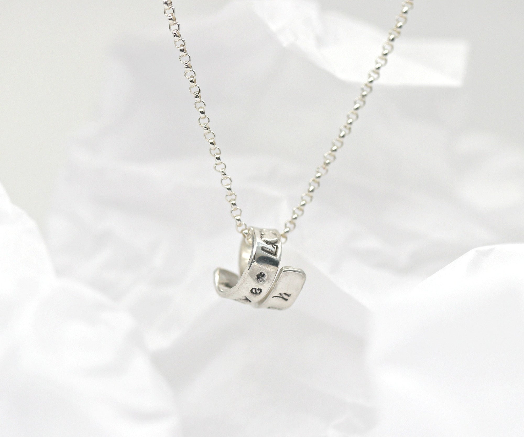 Hand Stamped Wrapped Scroll Necklace Personalized Sterling Silver Hidden Message