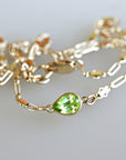 Bezel set pear shaped real gemstone attached to a special design gold filled chain necklace. Necklace coming various sizes to your choice from drop down menu. From 12&