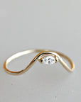 Curved Wedding Ring, Marquise Diamond Gold Band