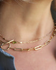 Gold Chunky Elongated Rectangle Chain Necklace, Toggle Layering Necklace