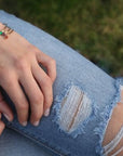 Dual Birthstone Bracelets Gold Filled or Sterling Silver, Open Gemstone Bangles