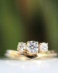 Three Stone Diamond Engagement Ring 14k Gold, Chevron Stacking Bridal Ring, Curved Dainty Wedding Band - Melt'm Jewelry