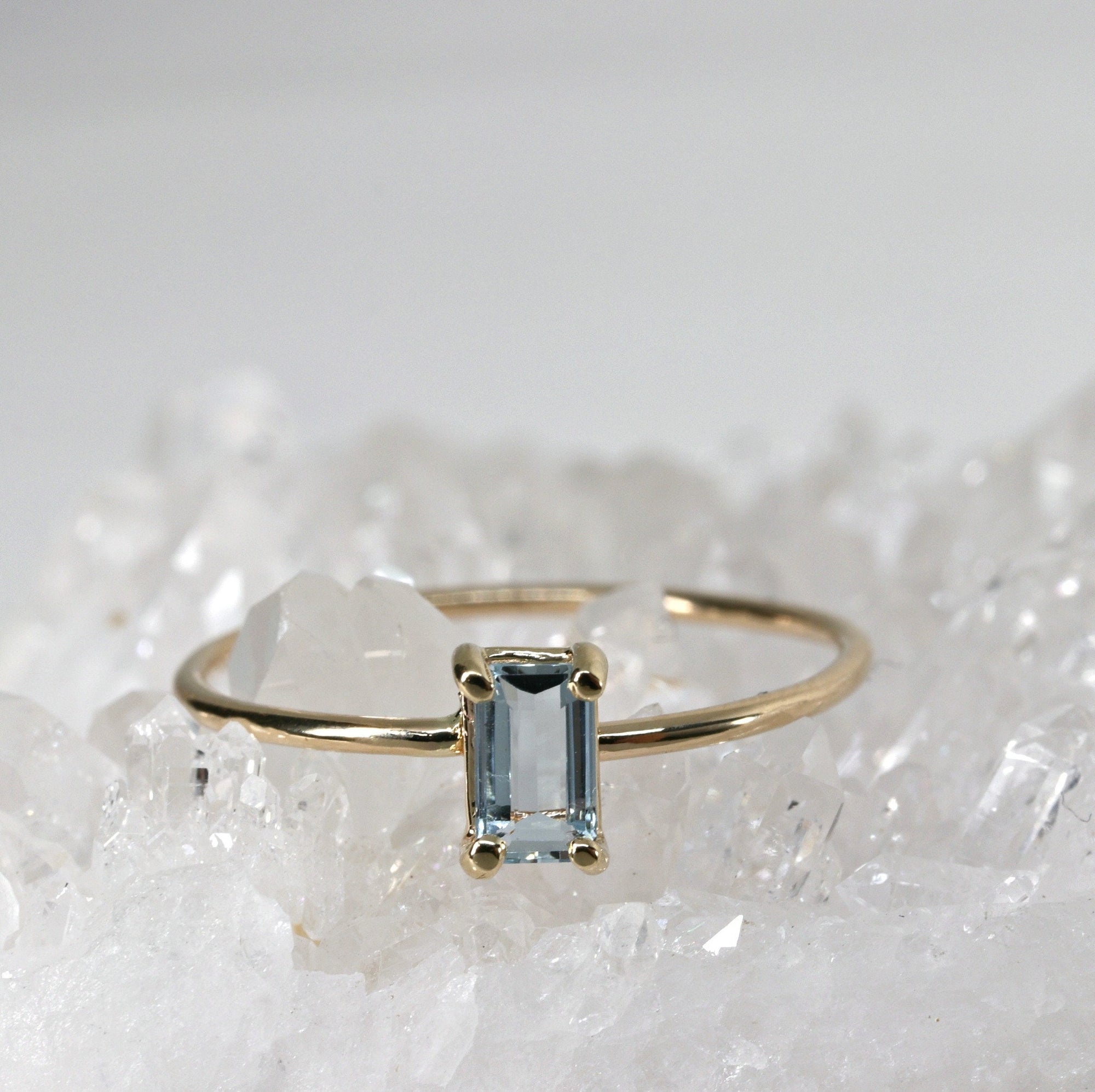 Emerald Cut Aquamarine Engagement Ring