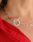 Gold Chunky Elongated Rectangle Chain Necklace, Toggle Layering Necklace