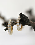 14k Gold Diamond Huggie Hoop Earrings