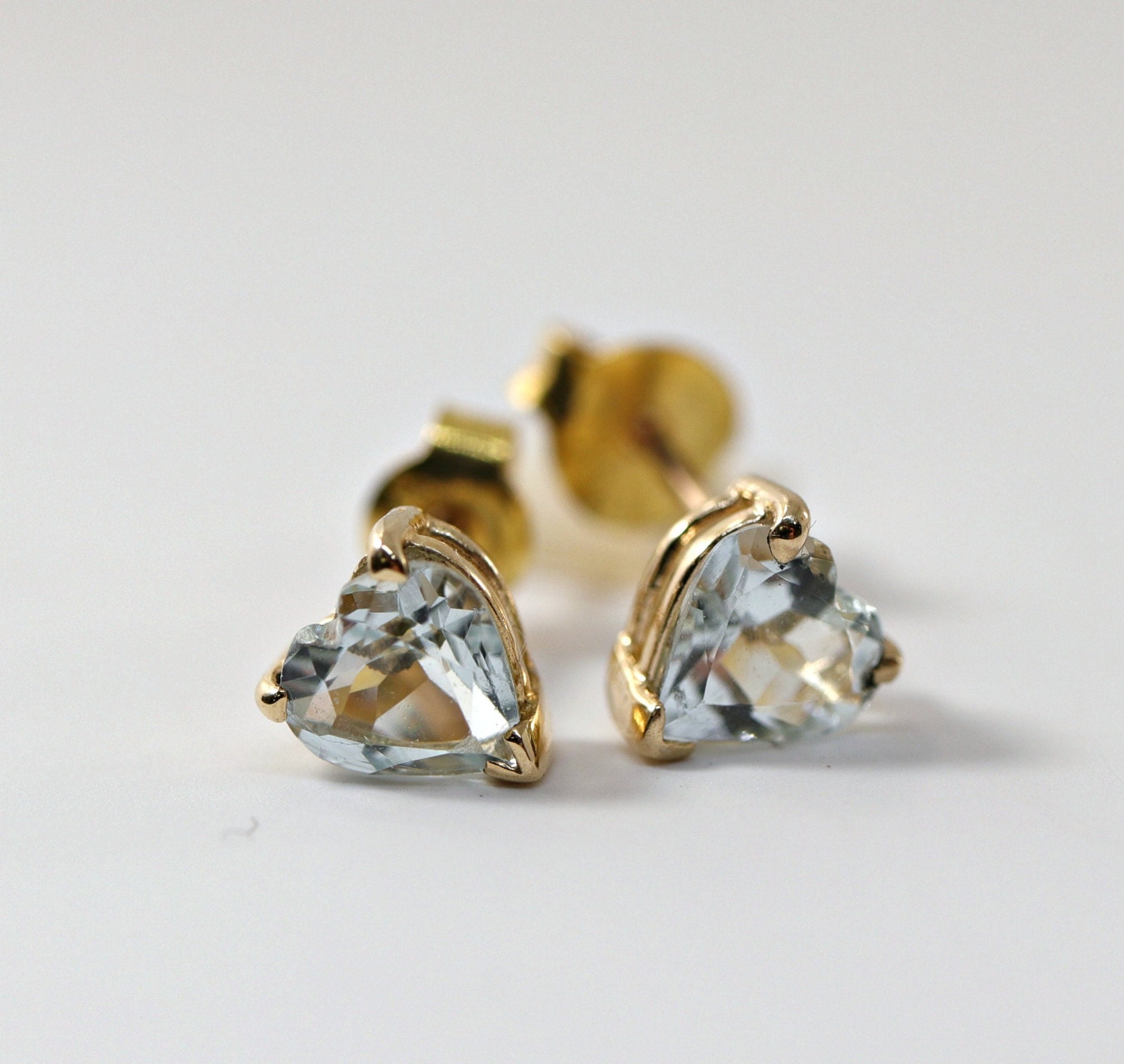Heart Aquamarine Earrings 14k Solid Gold