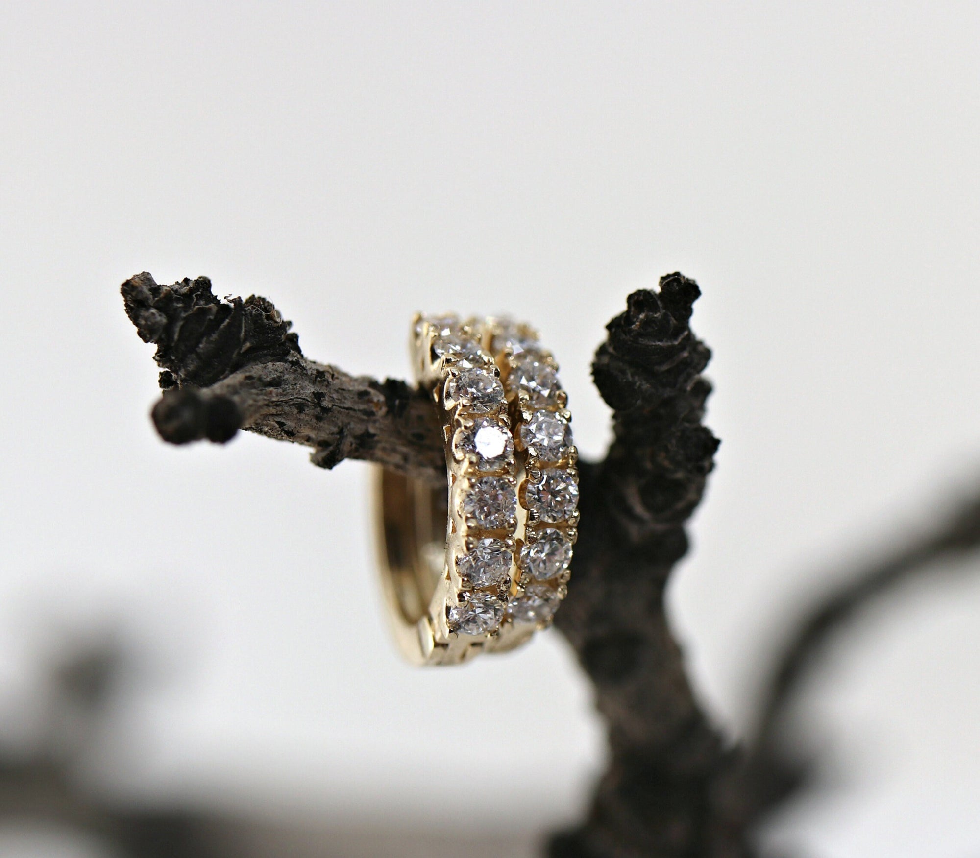 14k Gold Diamond Huggie Hoop Earrings