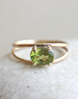 14k Gold Peridot Ring, Oval Engagement Ring, Double Band Ring