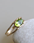 14k Gold Peridot Ring, Oval Engagement Ring, Double Band Ring