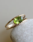 14k Gold Peridot Ring, Oval Engagement Ring, Double Band Ring
