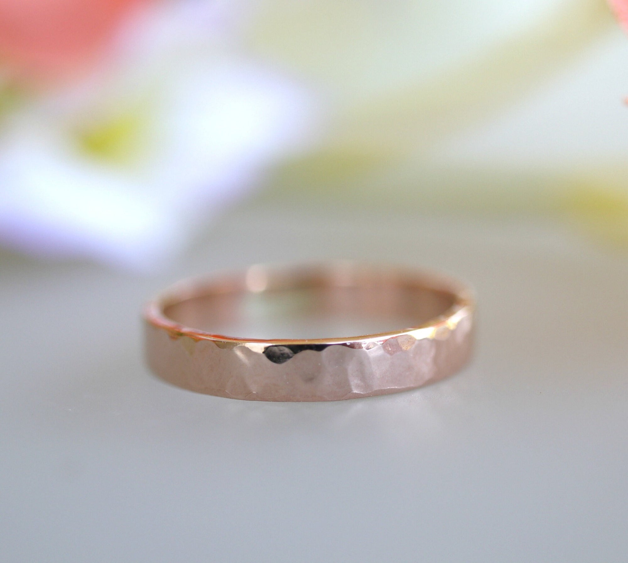 14k Rose Gold Hammered Wedding Band 3mm
