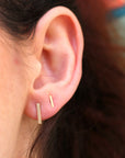 Minimalist Bar Stud Earrings 14k Solid Gold