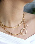 Gold Chunky Elongated Rectangle Chain Necklace, Toggle Layering Necklace