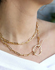 Gold Chunky Elongated Rectangle Chain Necklace, Toggle Layering Necklace - Melt'm Jewelry