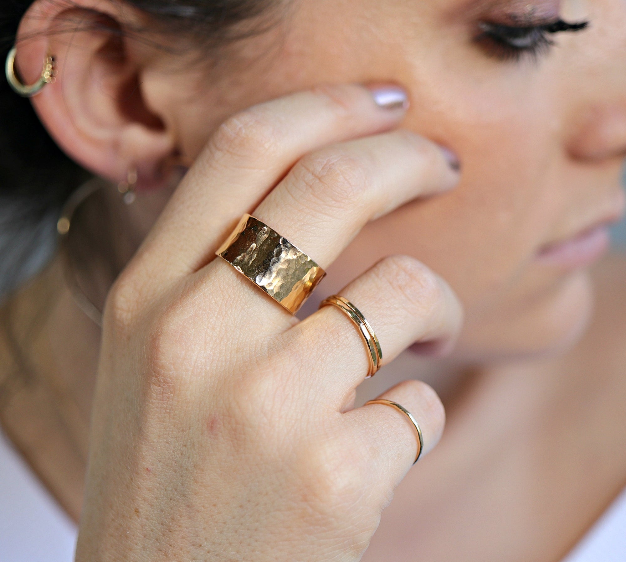 Gold Filled Wide Hammered Ring
