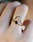 Curved Wedding Ring, Marquise Diamond Gold Band