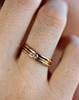 Dainty Diamond Ring 14k Solid Gold – Tiny Bezel Set Diamond Solitaire Stacking Ring
