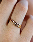 Dainty Diamond Ring 14k Solid Gold – Tiny Bezel Set Diamond Solitaire Stacking Ring - Melt'm Jewelry