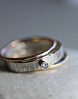 Silver, Gold and Rose Gold Set of 3 Ring with Diamond