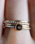 Solid 14k Gold Rustic Pebble Ring, Silver Band Gold Initial Ring