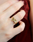 14k Gold Floral Leaf Ring – Nature Inspired Art Nouveau Bouquet Ring