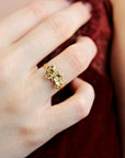 14k Gold Floral Leaf Ring – Nature Inspired Art Nouveau Bouquet Ring - Melt'm Jewelry