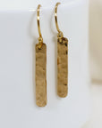 Minimalist Hammered Gold Filled Bar Drop Earrings